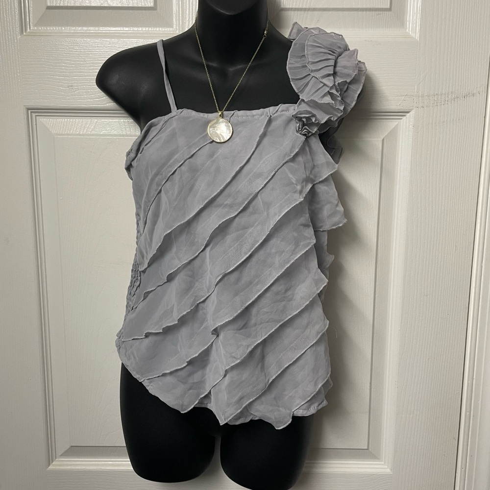 Gray Ruffled One-Shoulder Top